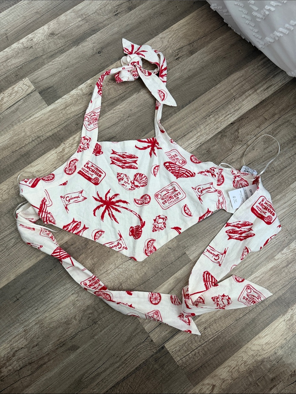 Cotton On White & Red Tropical Halter Crop Top